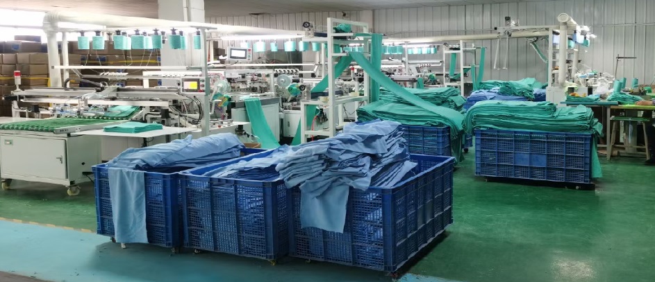 Sewing workshop for finishing towel products