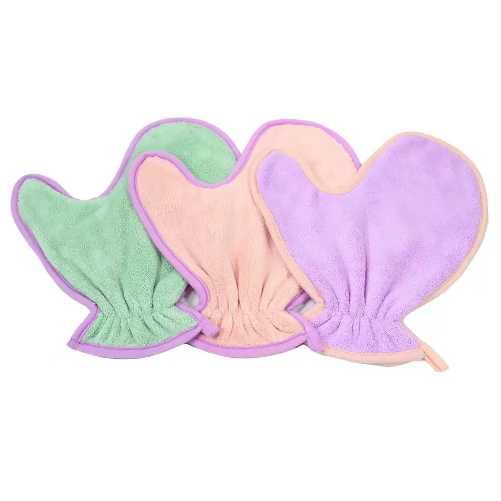 Pastel pet drying gloves on a white background