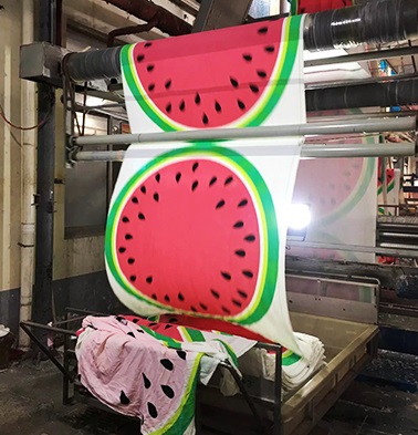 Colorful round towel artwork in the printing process