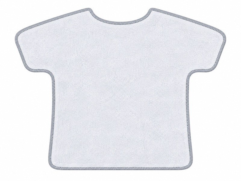 White jersey-shaped rally towel with gray stitched edging
