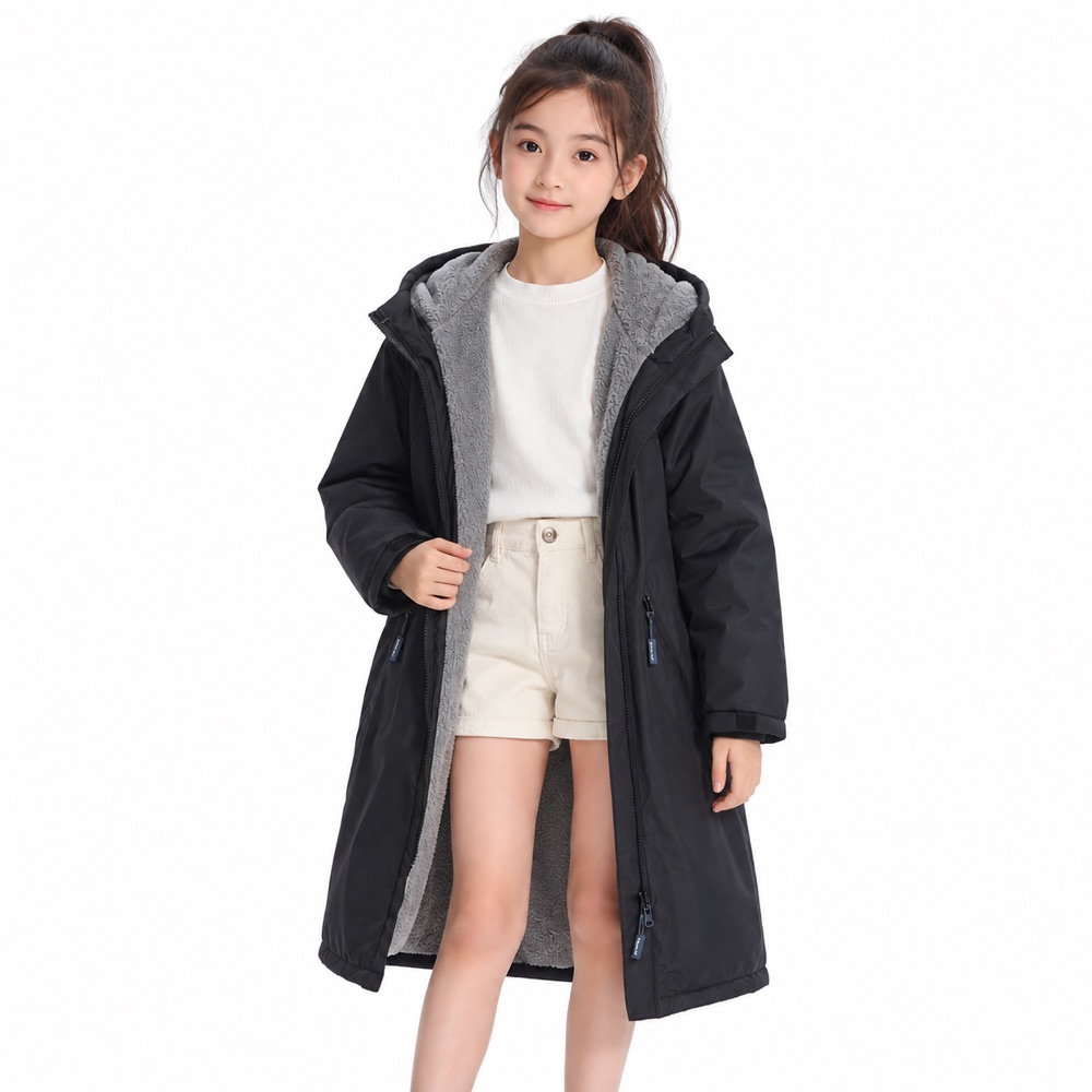 Kids black changing robe with gray lining