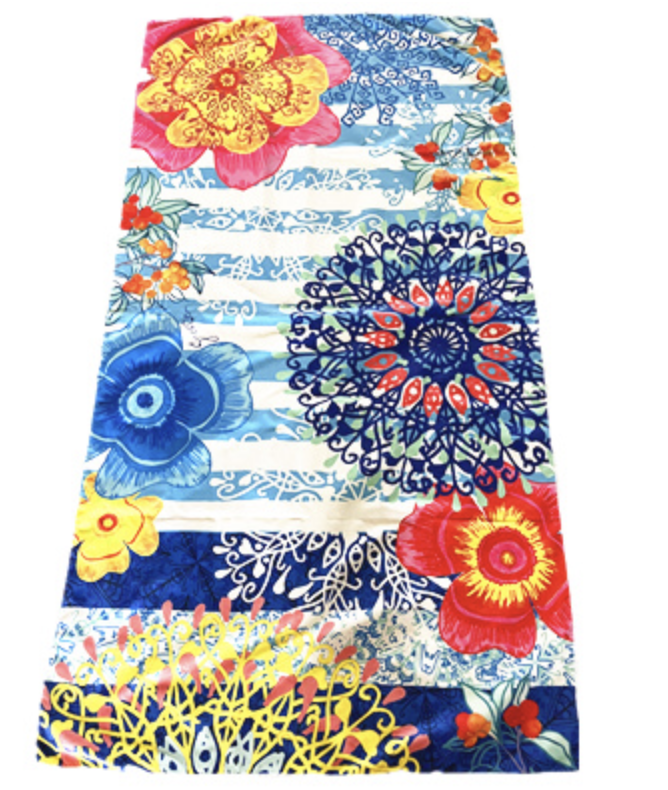Colorful floral custom beach towel with full-coverage printed artwork