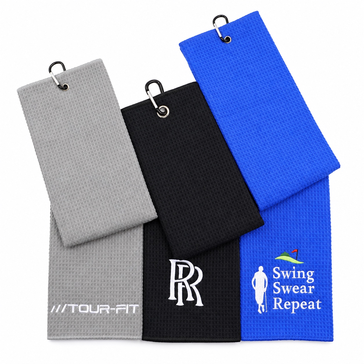 trifold white golf towel reference